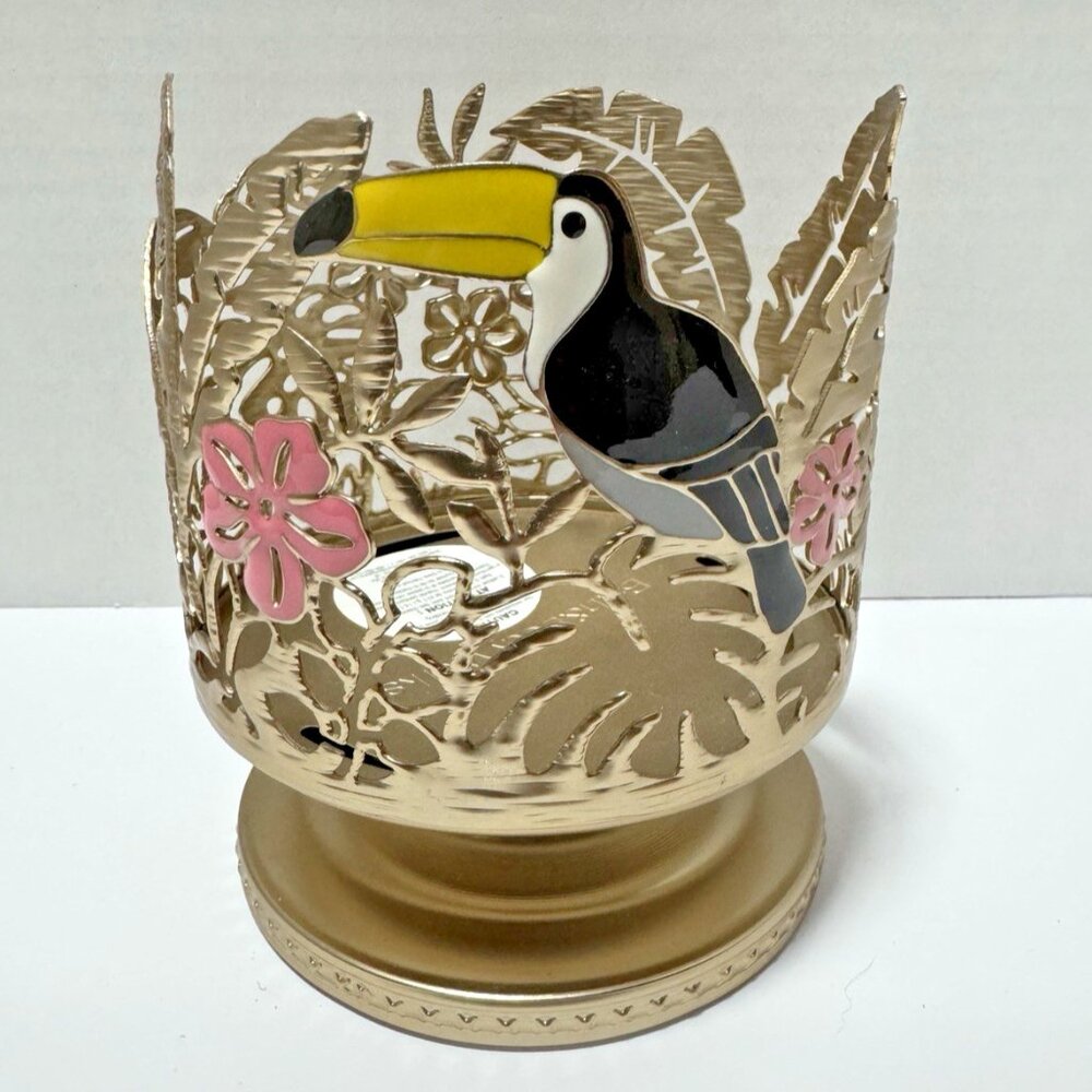 Bath & Body Works Tropical Toucan 3-Wick Gold Metal Pedestal Candle Holder NWT
